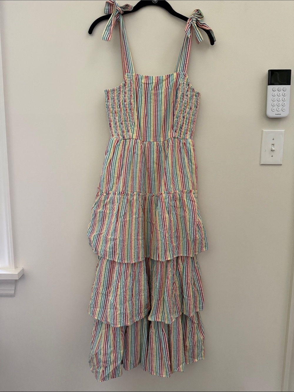 NWT Draper James Taylor Tiered Midi Dress in Rainbow Stripe XS